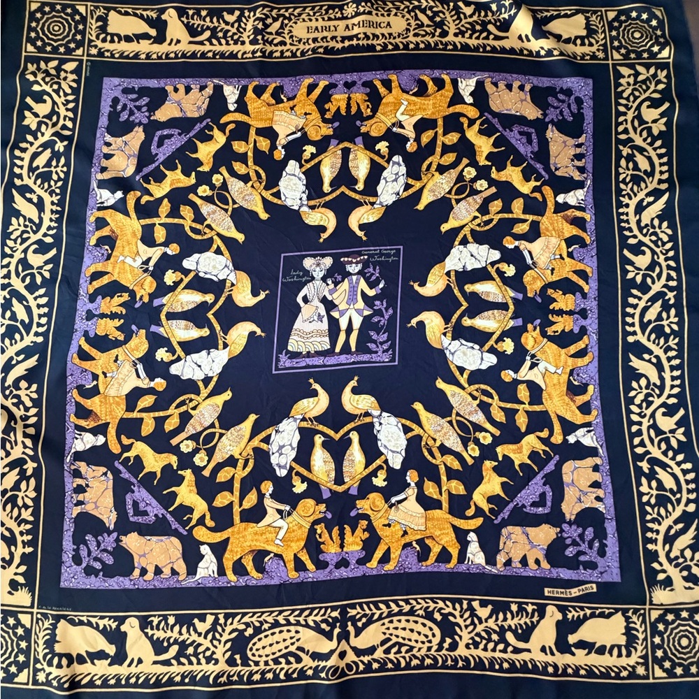Hermés Early America Silk Scarf.